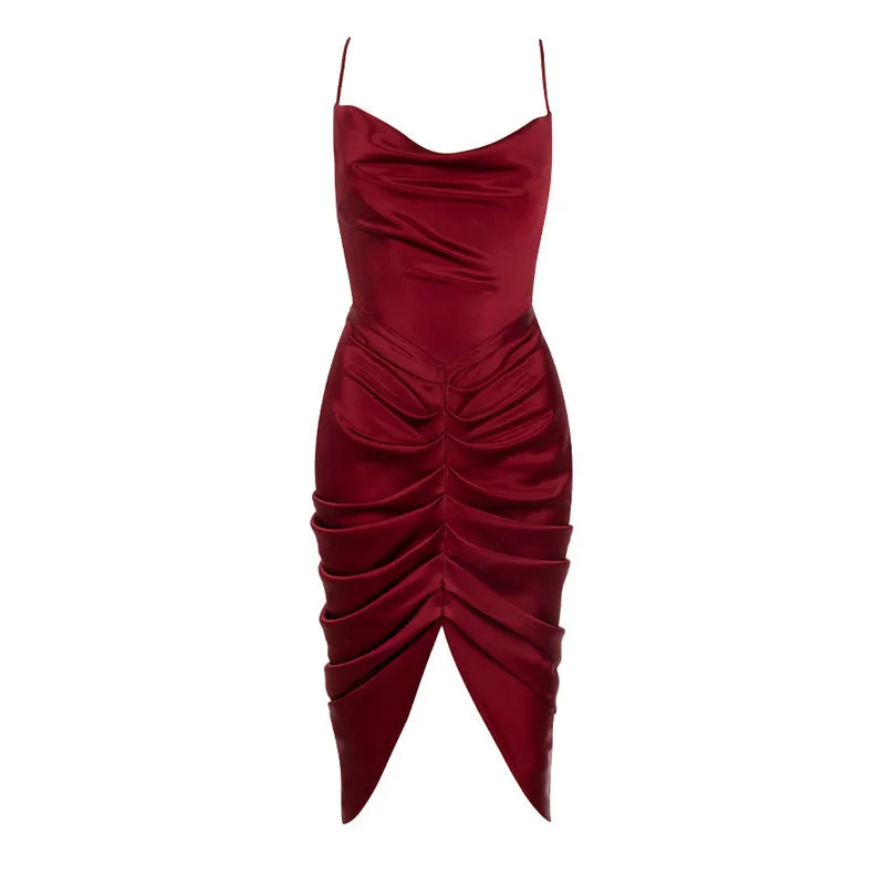 Women's Red Sling Evening Dress Package Hip Dresses
