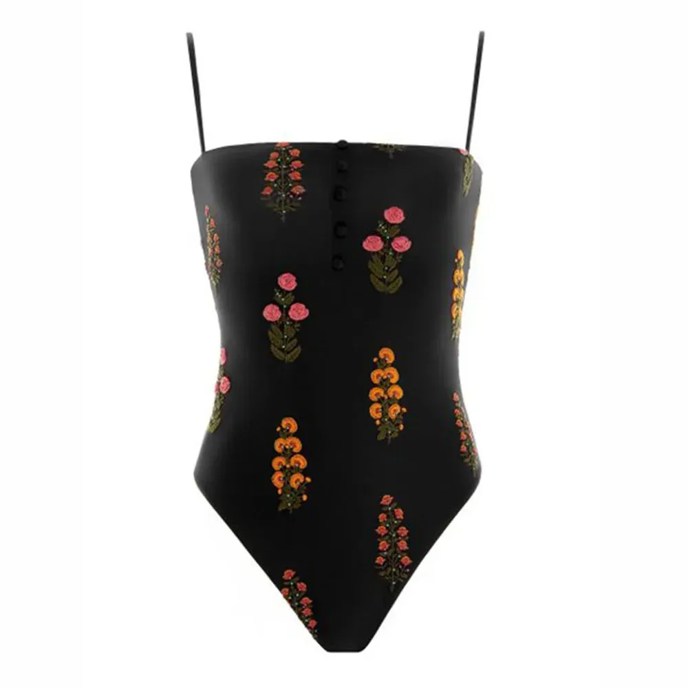 Women's Swimsuit One-Piece Swimsuit and Cover Up Square Neck Hanger Style Printed Embroidered Beach Bathing Suit Sexy 2023