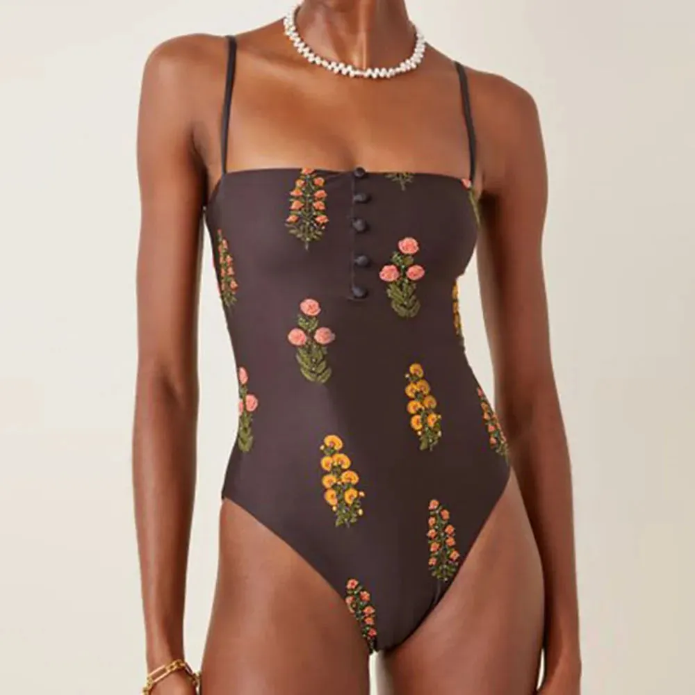 Women's Swimsuit One-Piece Swimsuit and Cover Up Square Neck Hanger Style Printed Embroidered Beach Bathing Suit Sexy 2023