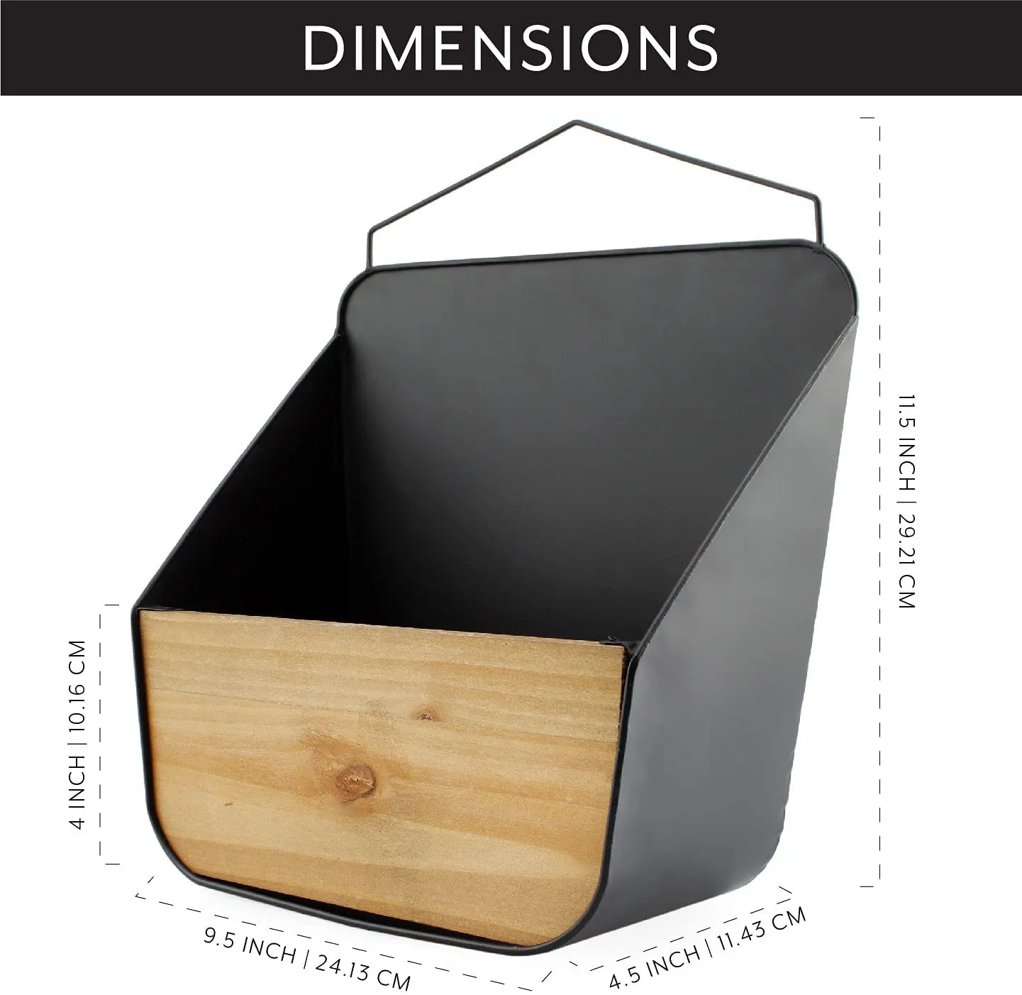 Wood and Black Metal Wall Pockets (Black, Case of 6)