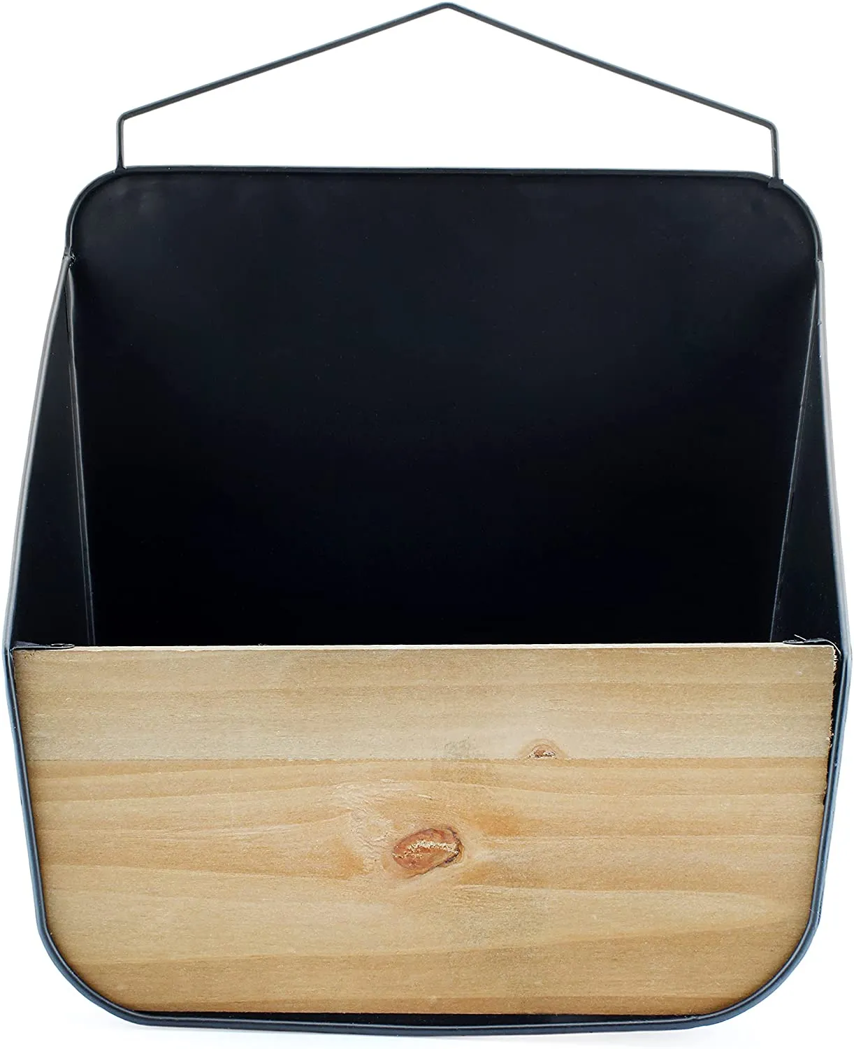 Wood and Black Metal Wall Pockets (Black, Case of 6)