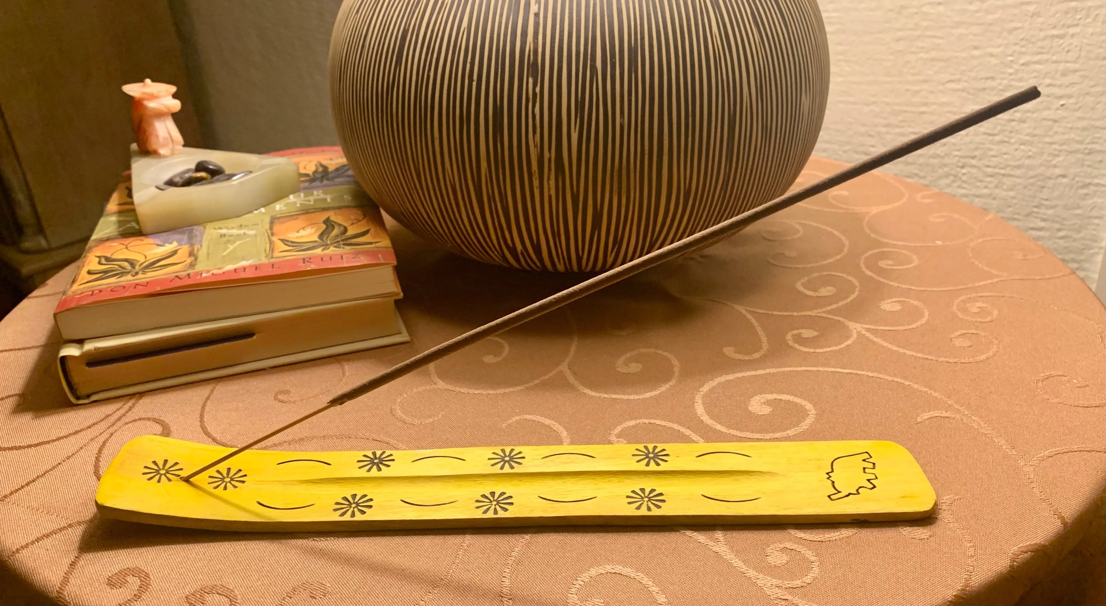 Wooden Yellow Incense Burner Stick Holder