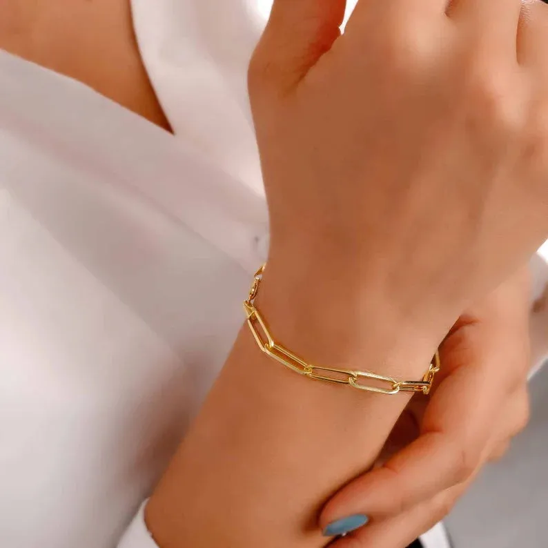 Yellow Gold Plated Stainless Steel Paperclip Bracelet