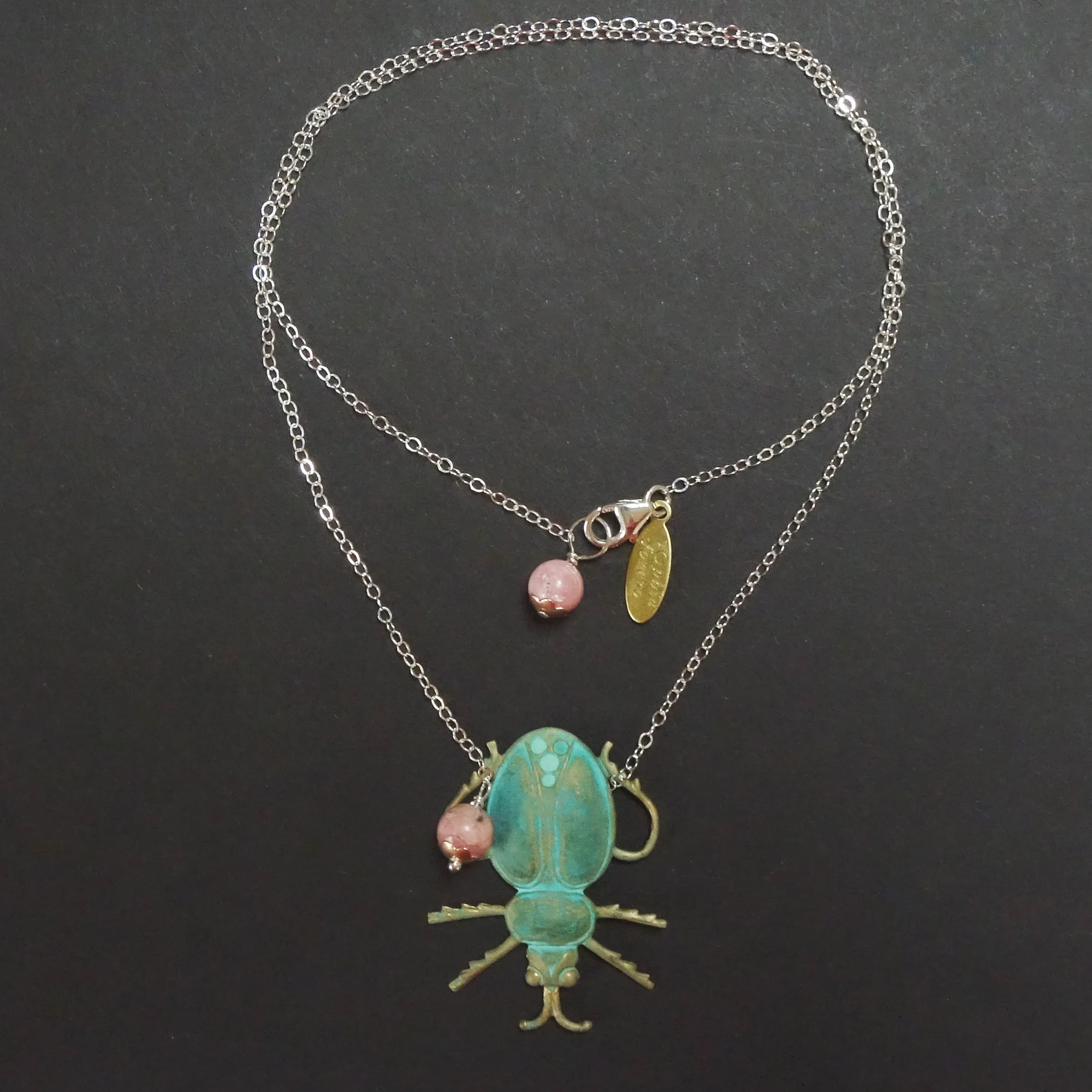 Yes, Cleopatra: patina scarab with rhodocrosite necklace